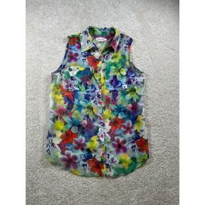 Aeropostale Womens Size‎ SP Multicolor Sheer Floral Button Up Shirt Sleeveless
